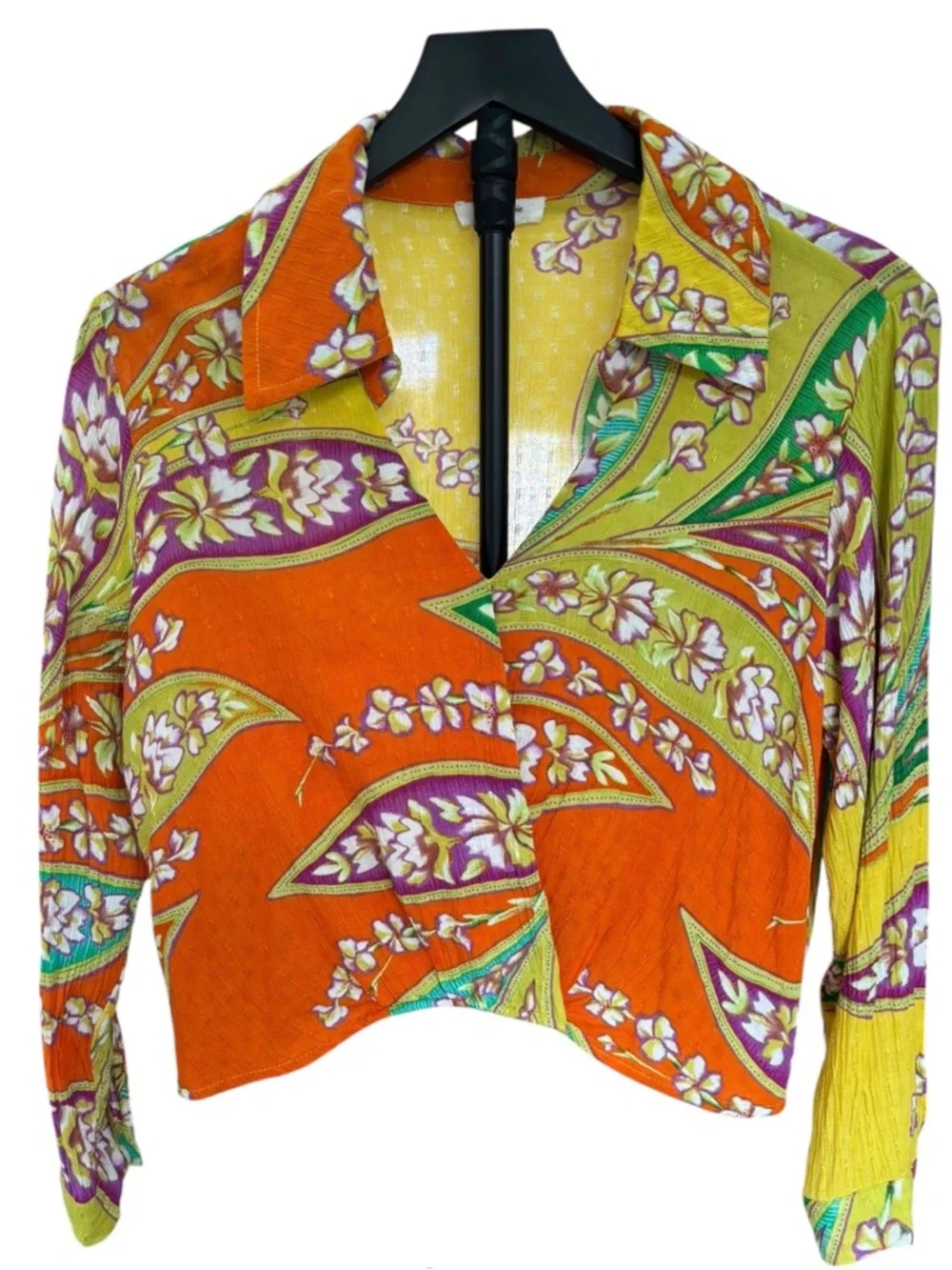 Haute Hippie Festival-Ready Multi-color Paisley Button Cropped Women’s XS Shirt - Picture 2 of 7